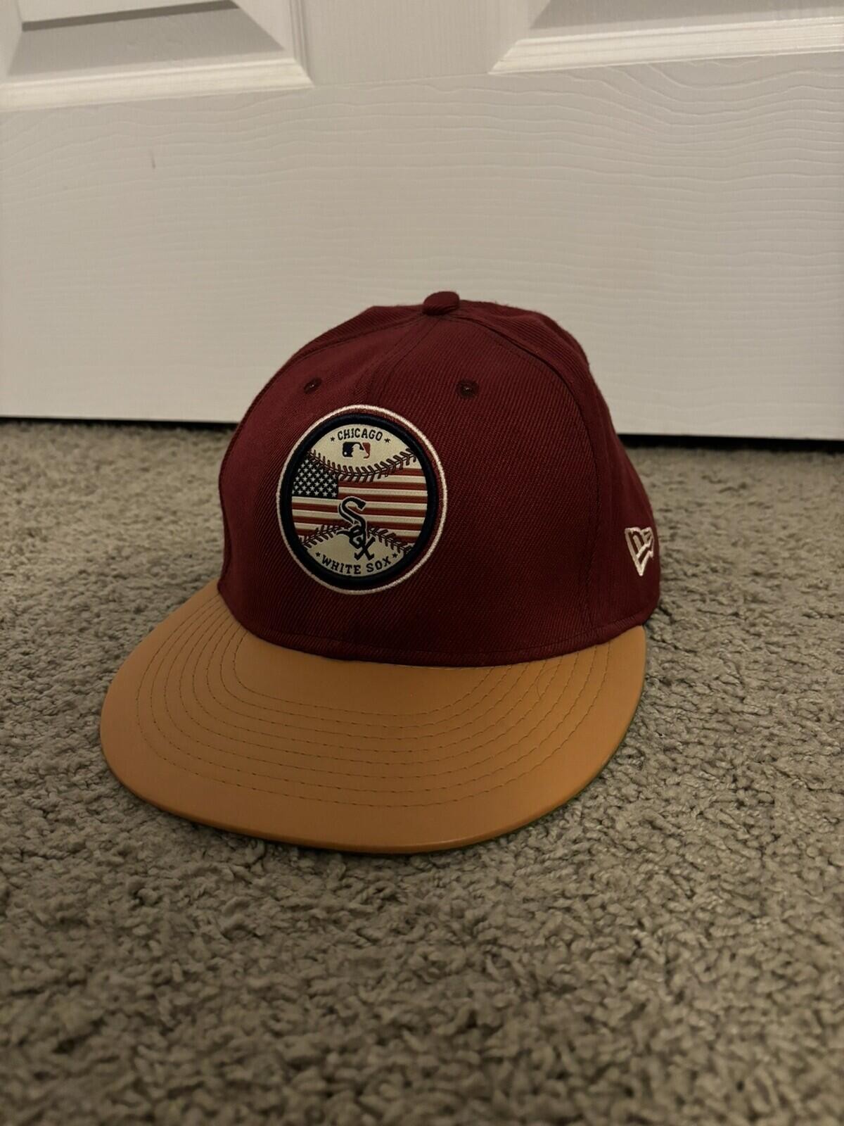 Chicago White Sox New Era 59FIFTY Maroon Leather Bill USA Hat Cap SnapBack