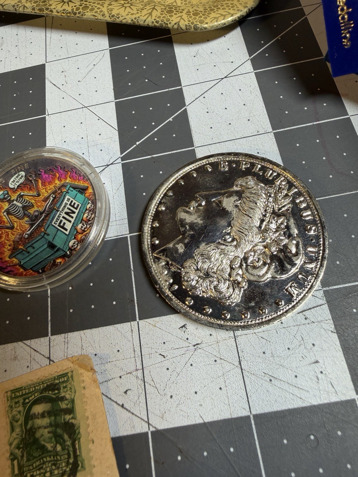 Vintage junk Drawer Lot! Coins, Bottles Stamps Toys Etc!