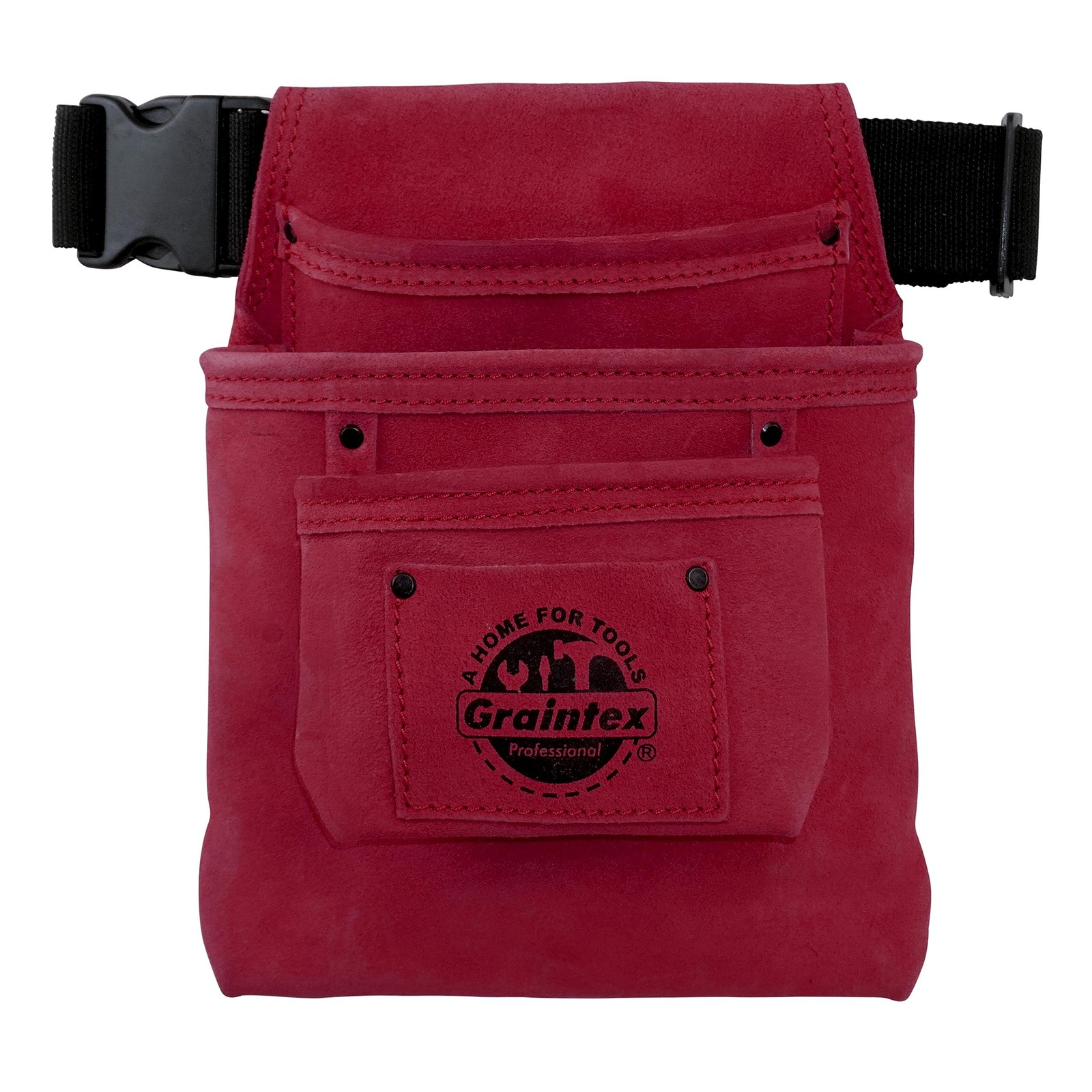 Graintex SS2246 3-Pocket Nail & Tool Pouch Burgundy Suede Leather w/ Belt