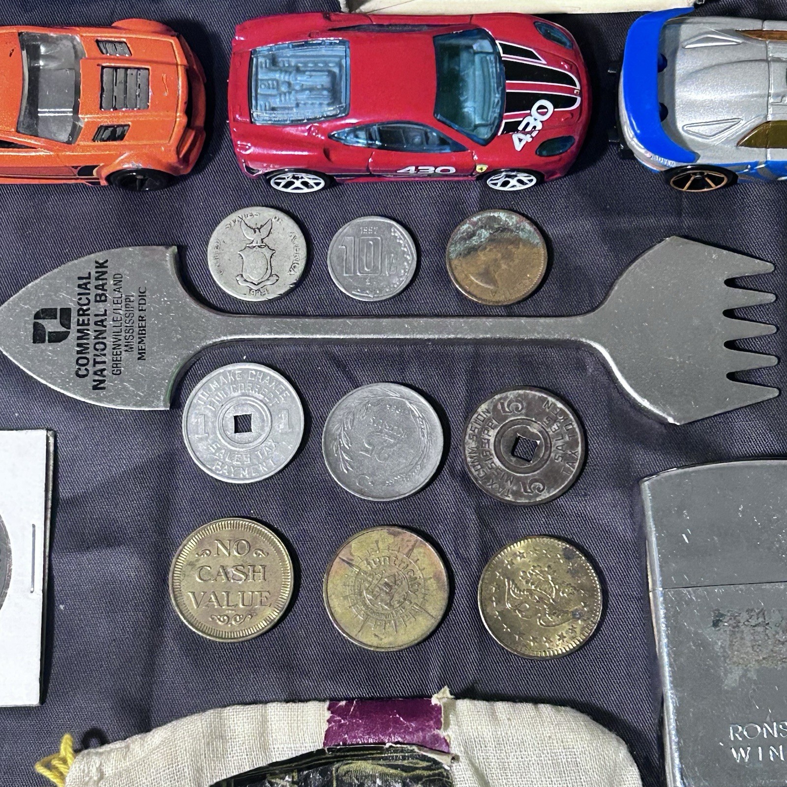 Vintage Junk Drawer Lot Sports Cards Coins John Deer Games Golden Retriever Cars