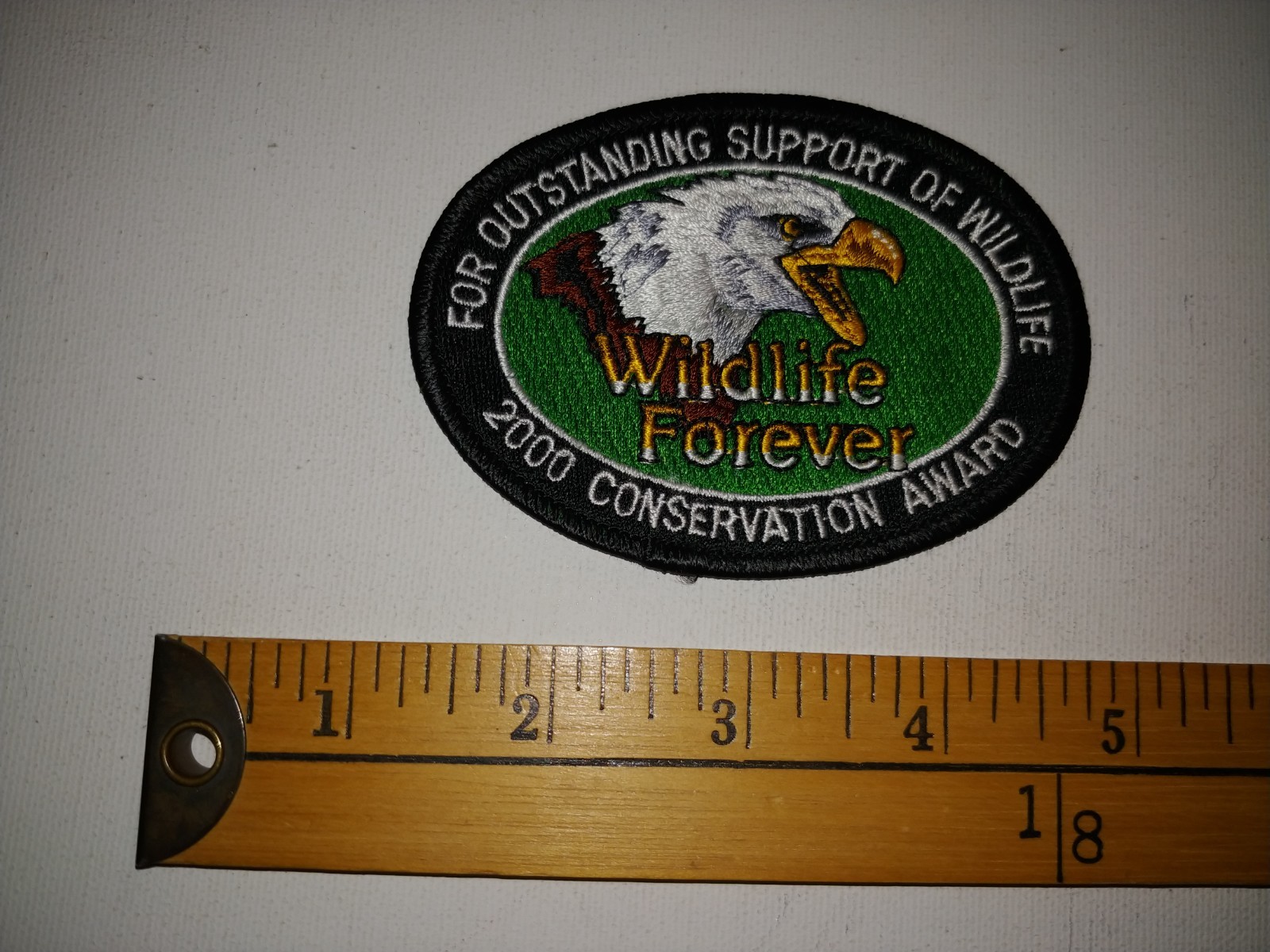 * WILDLIFE FOREVER 2000 CONSERVANCY AWARD EAGLE PATCH CREST BADGE ECUSSON *