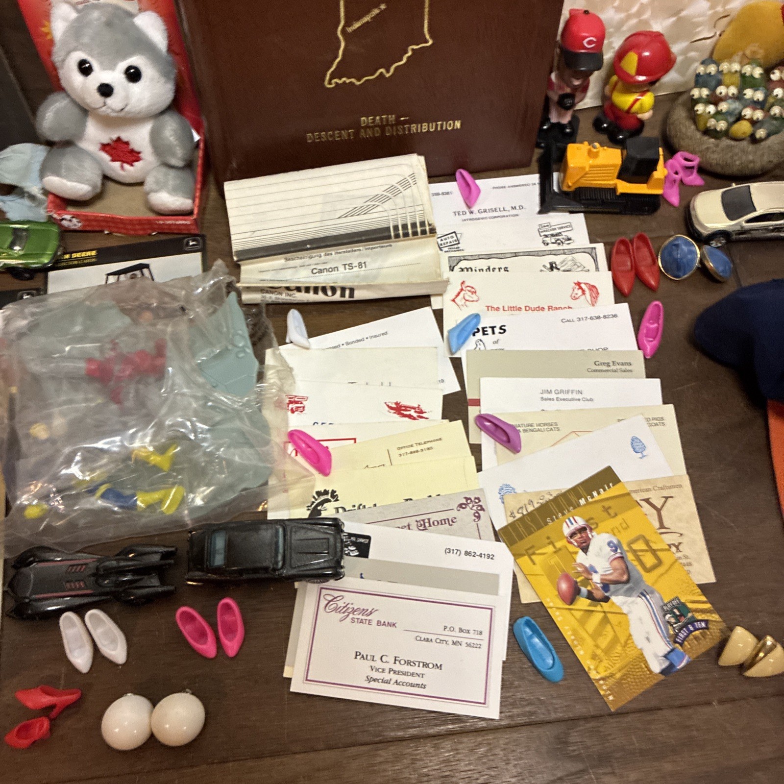 Vintage Junk Drawer lot Photo Book Record Toys Hat