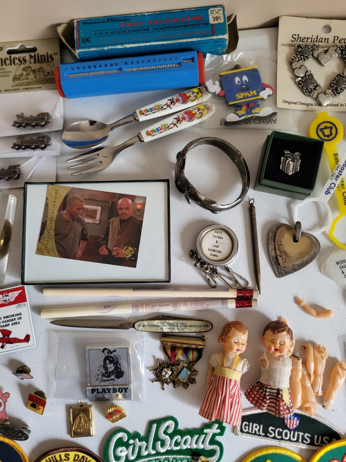 Vintage Mixed Junk Drawer Lot Estate Sale Find Pins Patches Jewelry Disney