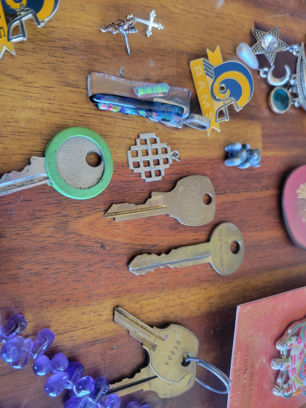 Junk Drawer Lot, Vintage to Modern Pins, Pipe, Leaded Crystal Ash Tray, Stones