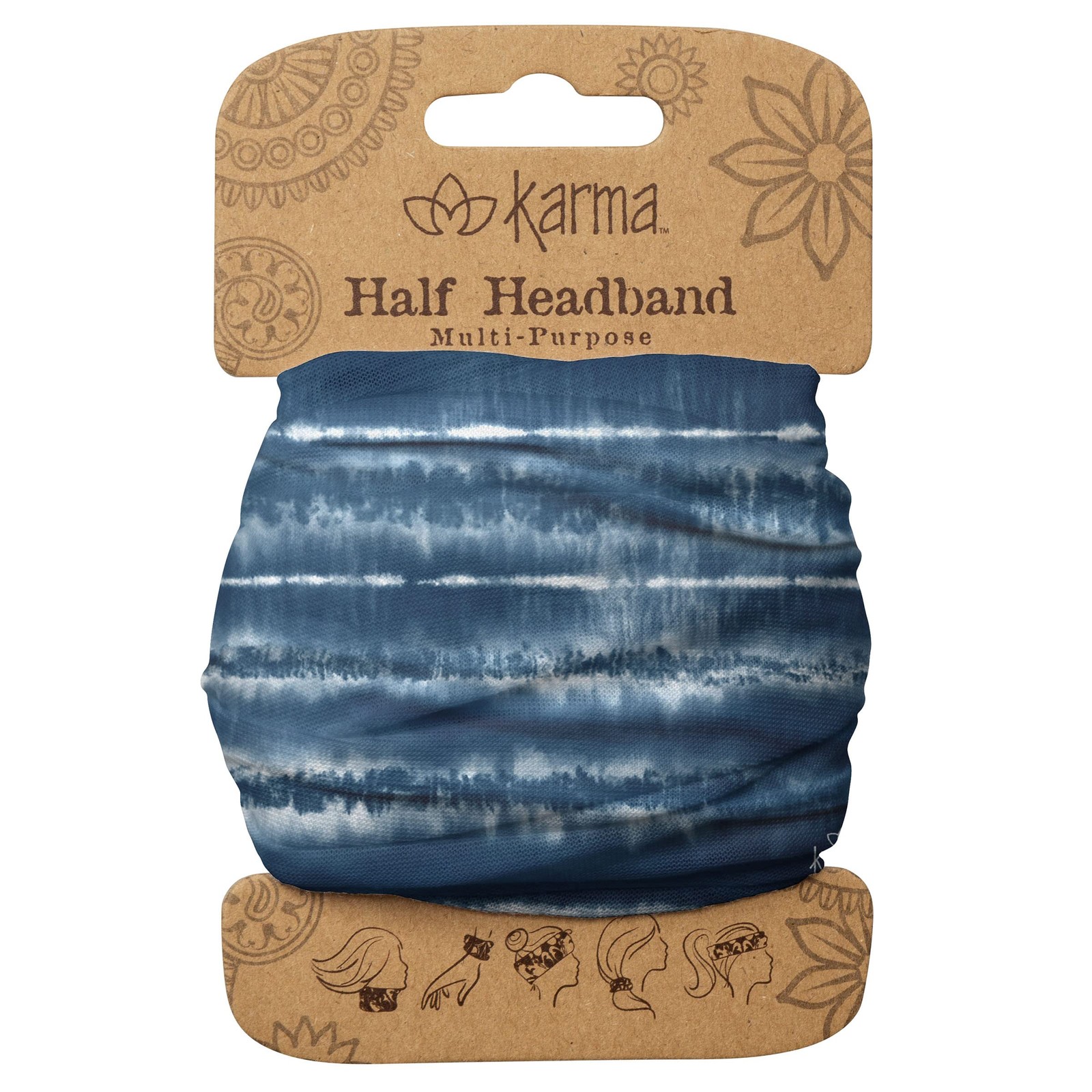 Karma Blue Shibori Headband for Women, Medium – Fabric Headband & Stretchy Scarf