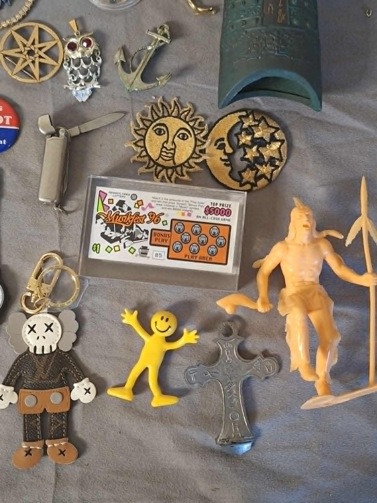 Estate Junk Drawer Lot Vintage Coins, Pocket Knife, Rings, , More