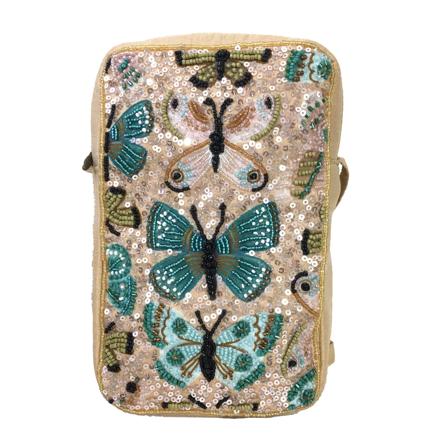 BTC Women’s Butterfly Flutter Beaded XL Phone Crossbody Pouch Bag, Multicolor