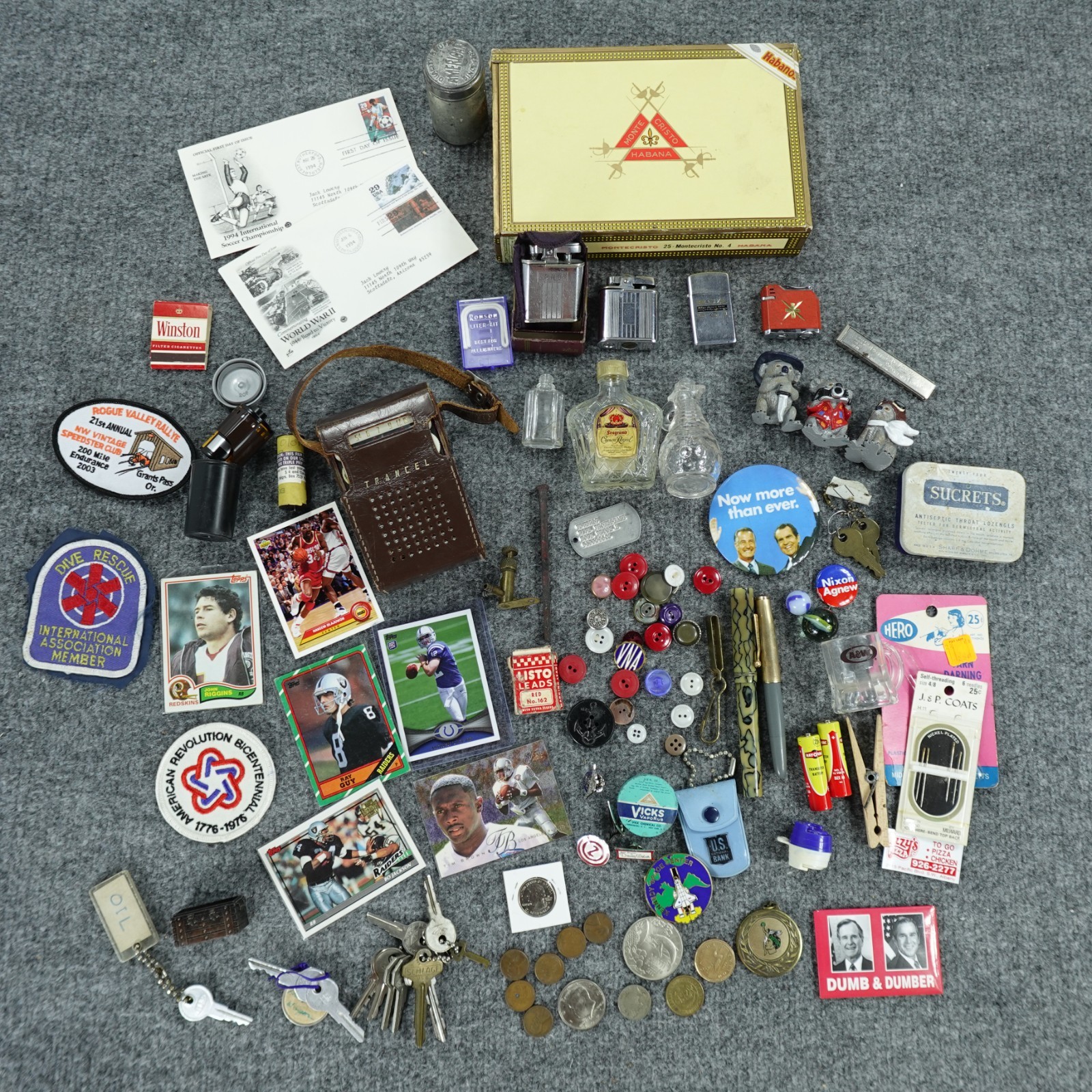 Junk Drawer Lot Lighters Coins Patches Cards Pins Buttons Mixed Smalls Grandpa🔥