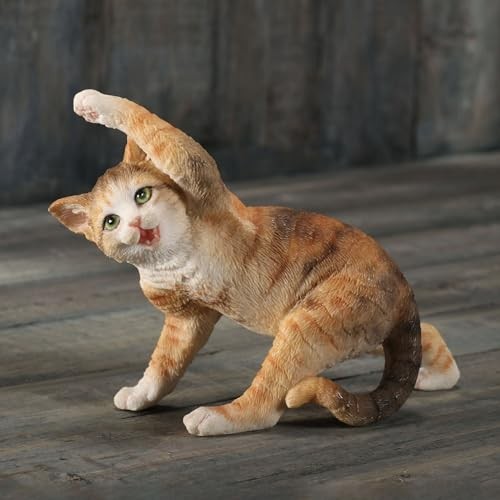 Veronese Design 3.5″ Yellow Tabby Yoga Cat Twist Pose Resin Miniature