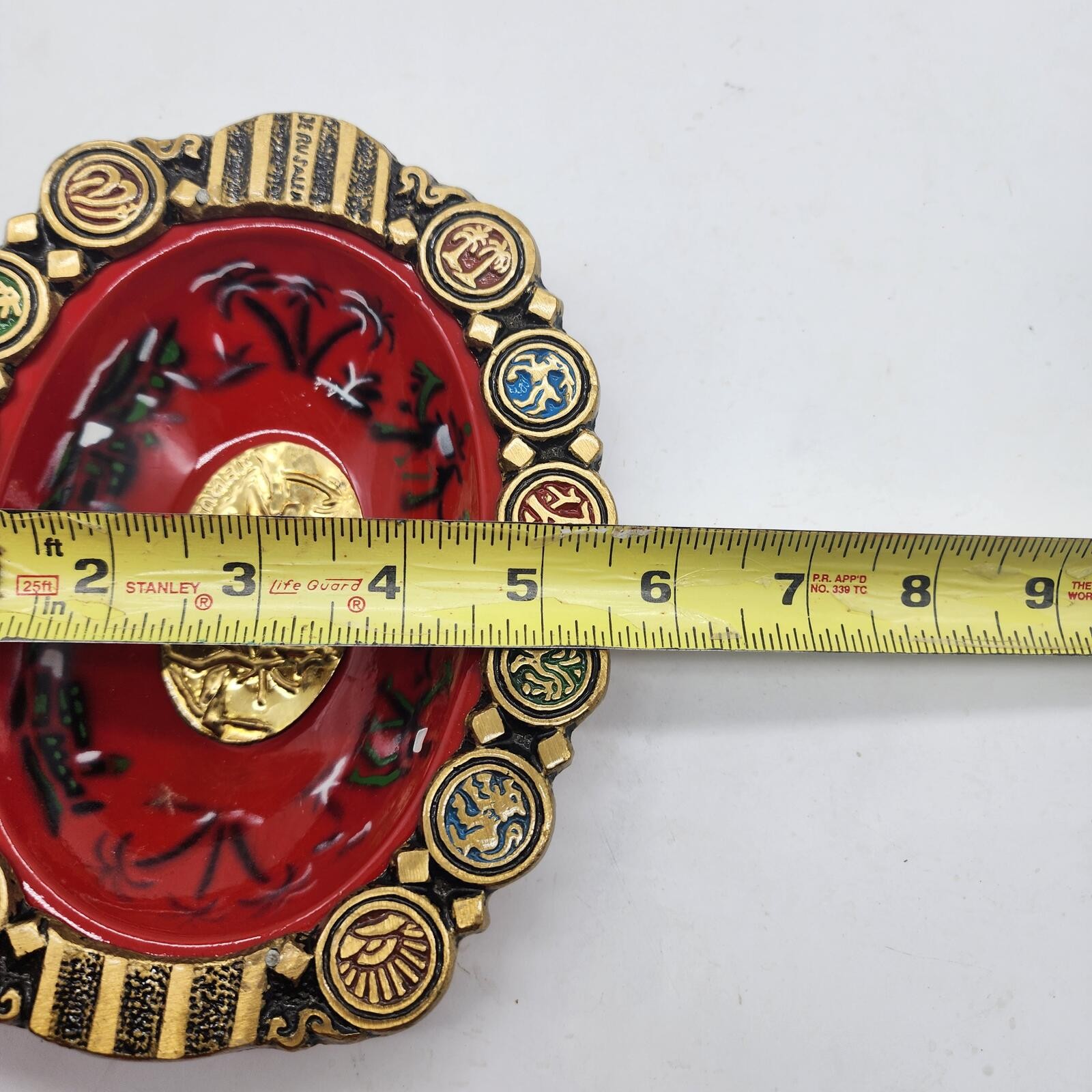 Vintage Greek Mythology Plaque Trinket Dish Red Gold Classical Chariot Scene