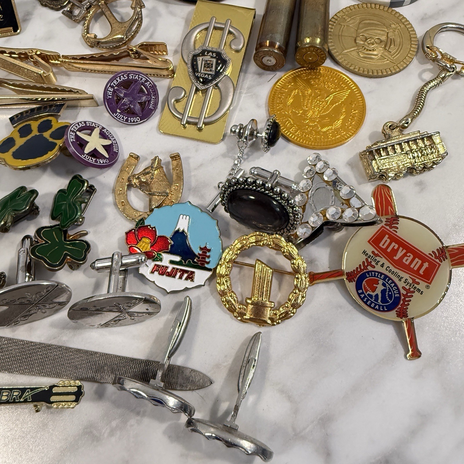 60 + pc Grandpa’s Junk Drawer Lot Collectible Keychains Coins Pins Cufflinks
