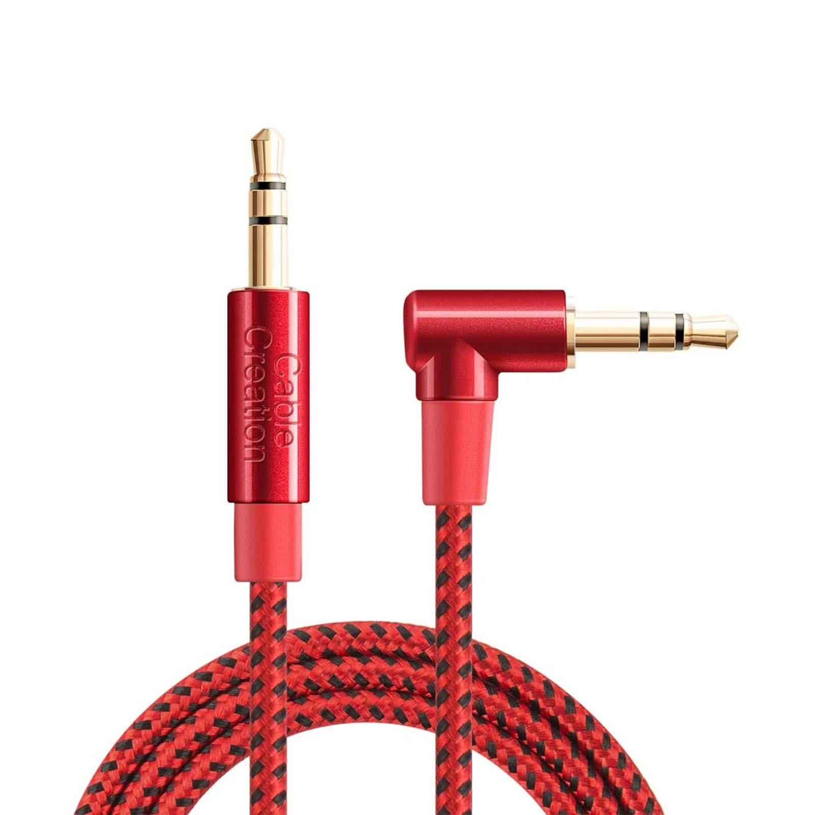 CableCreation 6FT 3.5mm Right-Angle Male-to-Male Auxiliary Stereo Cable – Red
