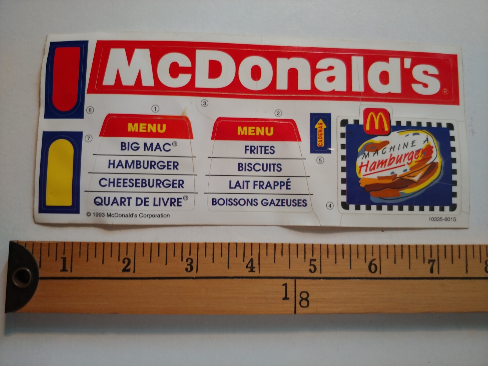 * 1 RARE 83 MCDONALDS RESTAURANT SHEET FRENCH ENGLISH STICKER DECAL *