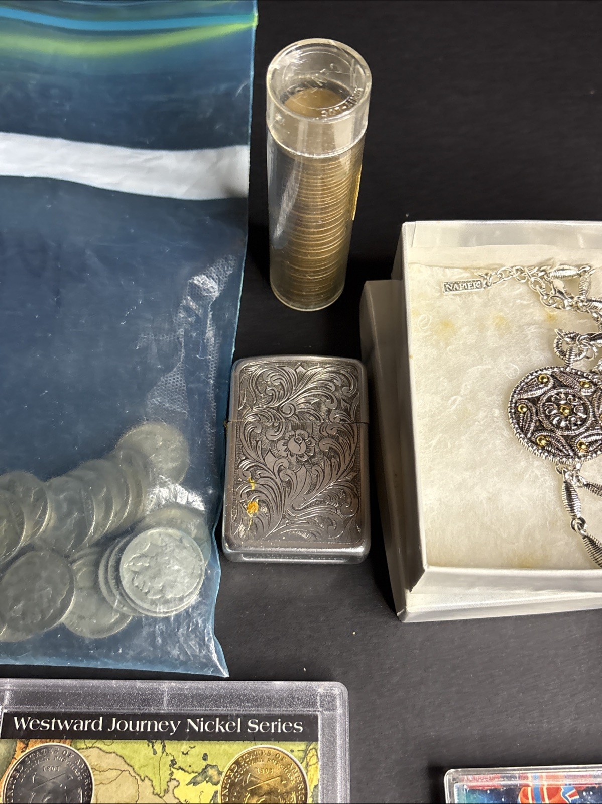 Junk Drawer Lot 1920s Buffalo Nickels, Lighters, Jewelry & More