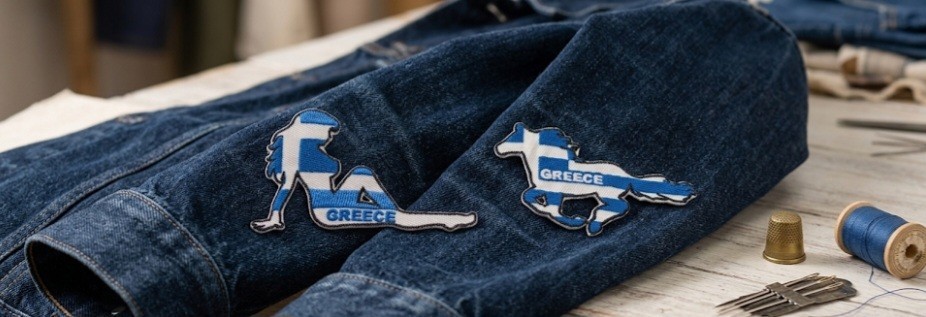 Greece Flag Embroidered Patch Set – Iconic Silhouette Designs (Woman & Horse).