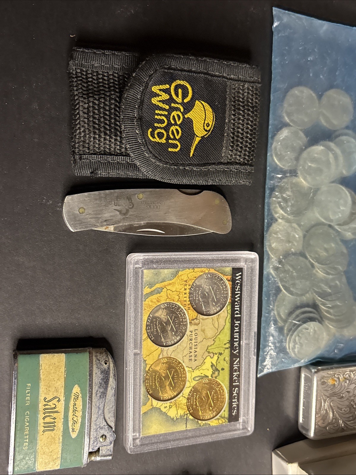 Junk Drawer Lot 1920s Buffalo Nickels, Lighters, Jewelry & More