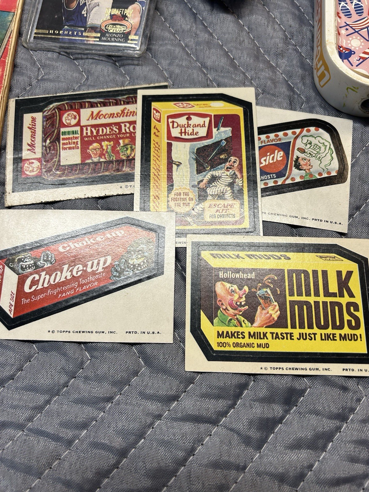 Junk Drawer Lot, Vintage Dominoes, Beer Bucket, Basketball cards, Brewery hat