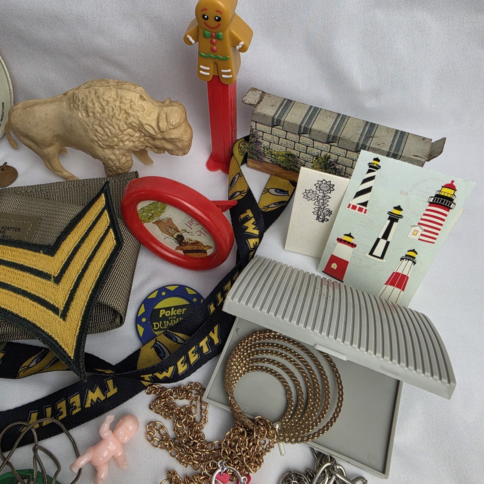 Junk Drawer Lot Toys Pins Stamps Military Coin Trinket Jewelry Patches Vintage