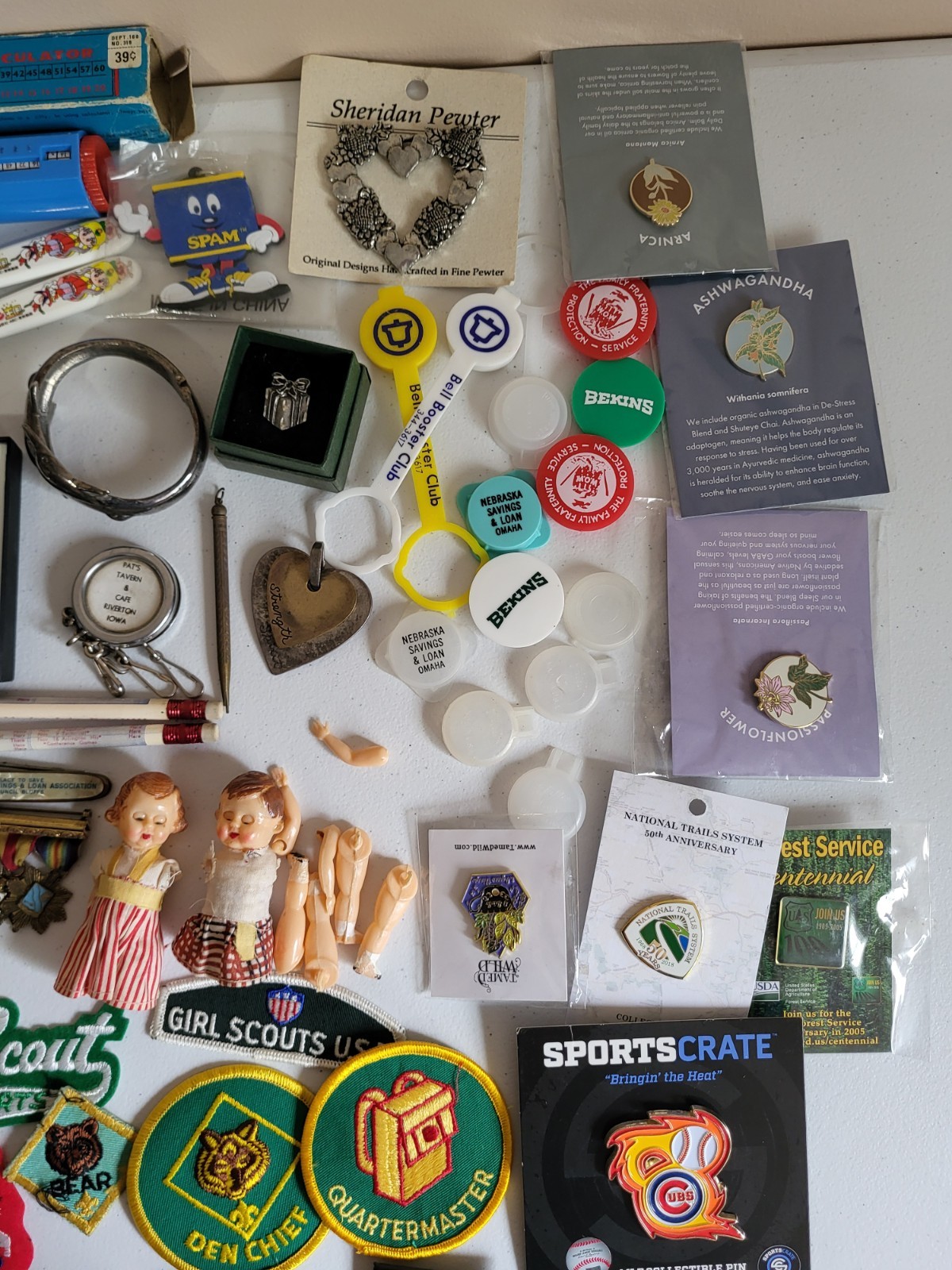 Vintage Mixed Junk Drawer Lot Estate Sale Find Pins Patches Jewelry Disney