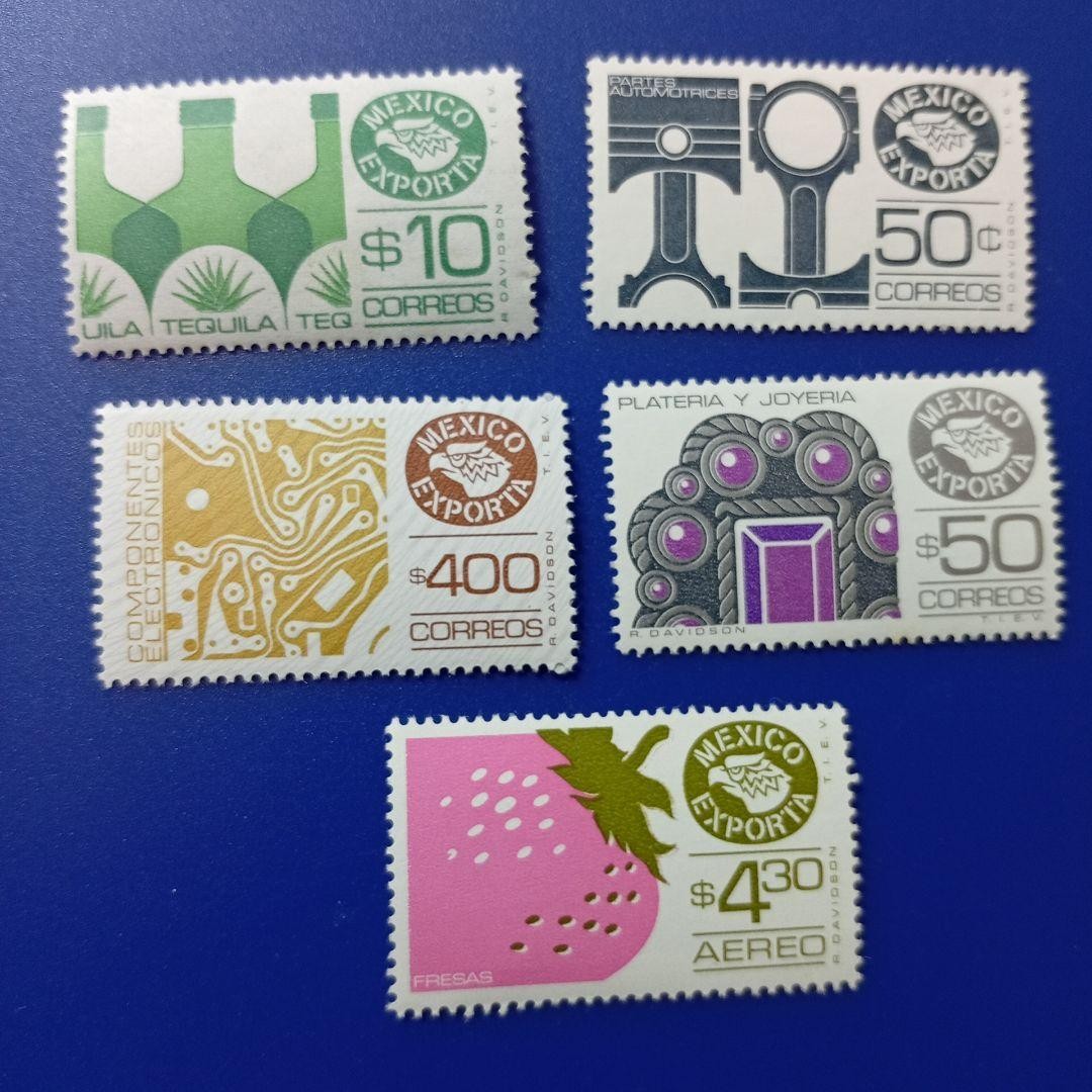 Foreign stamps Mexico 1970s Major export series 5 types