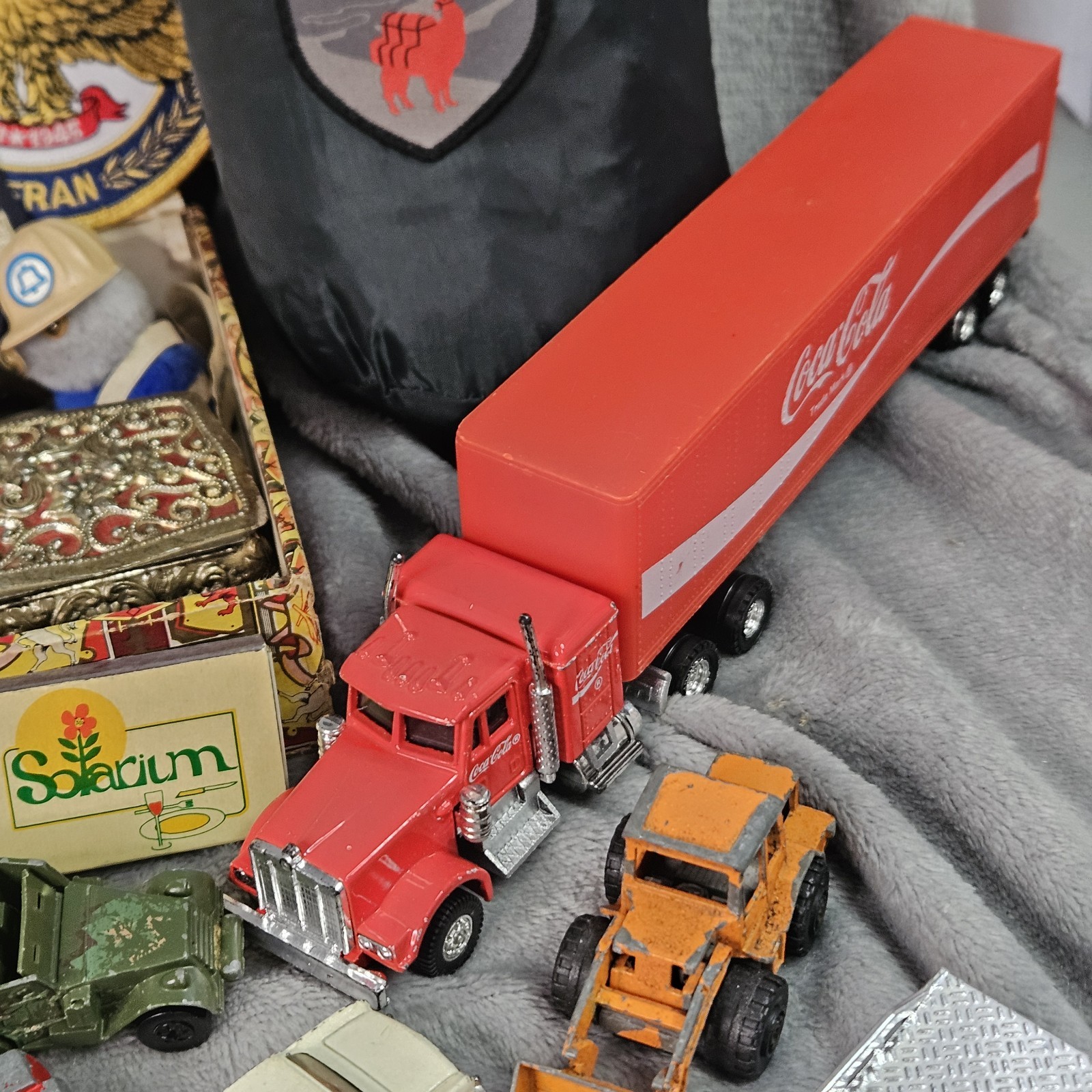 Huge VTG Junk Drawer Lot Skeleton Keys Cigar Box Bakelite Ertl Hammock Cars More