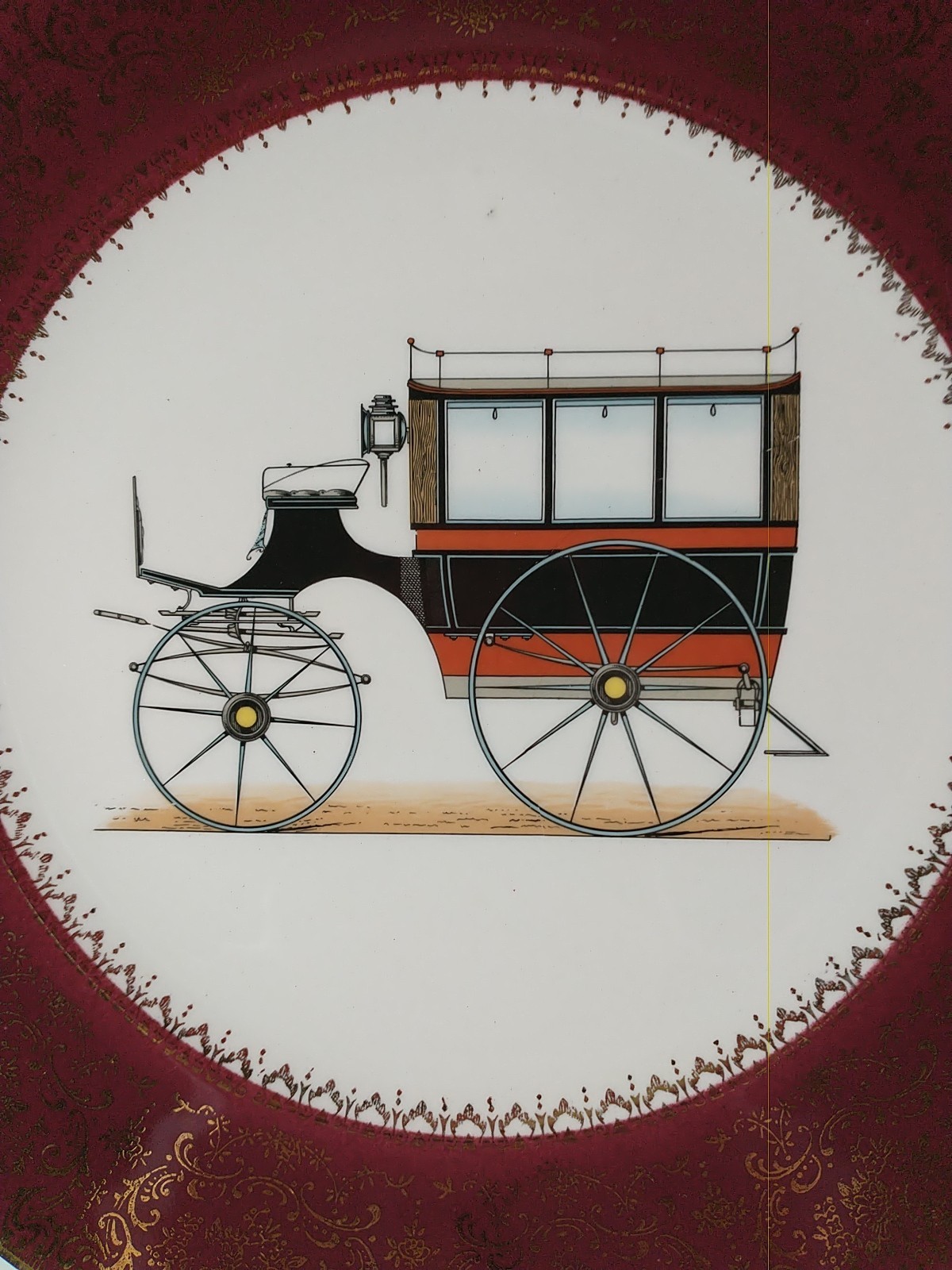 Imperial Salem China Stagecoach Plate 23K Gold Trim Vintage USA