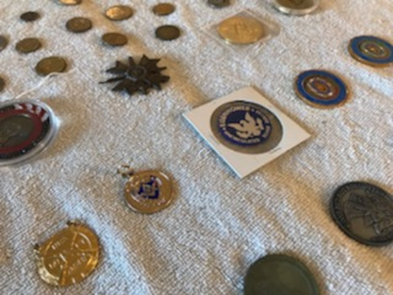 Vintage Antique Junk Drawer Lot Mixed Medals Coins Tokens Military Fraternal