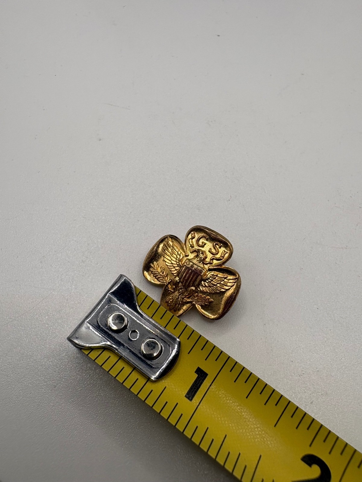 Vintage Girl Scouts GS Eagle Shield Trefoil Uniform Pin Gold Tone