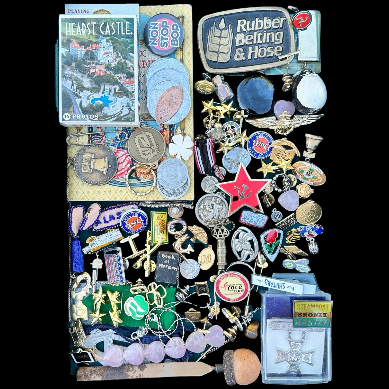 Vintage Junk Drawer Lot Lapel Pins Money Clip Keychain Trinkets Collectible 2 Lb