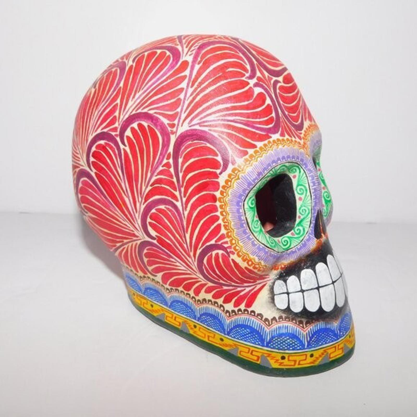 VTG Saul Montesinos Mexico 5″ Day of the Dead Skull hand painted Pottery *READ