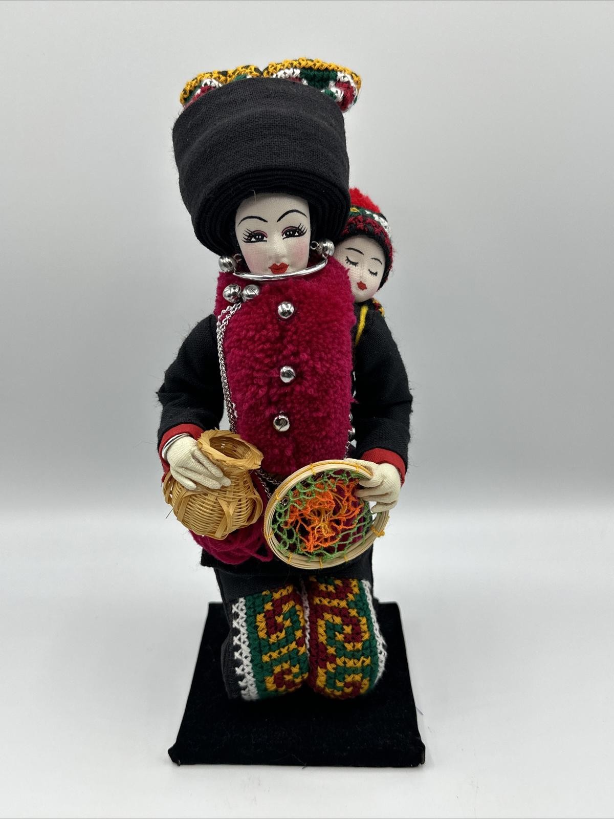 Vintage Thailand Yao Hill Tribe Doll 10″ Folk Art Handmade Vanida S. Mongkhon