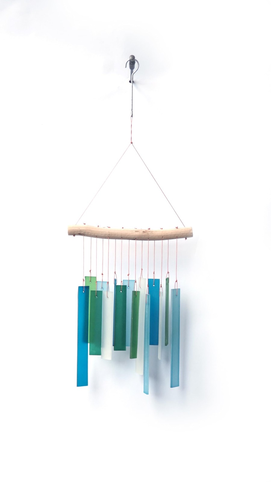 Sunset Vista Driftwood & Sea Glass Wind Chime Small Handmade Blue Lagoon