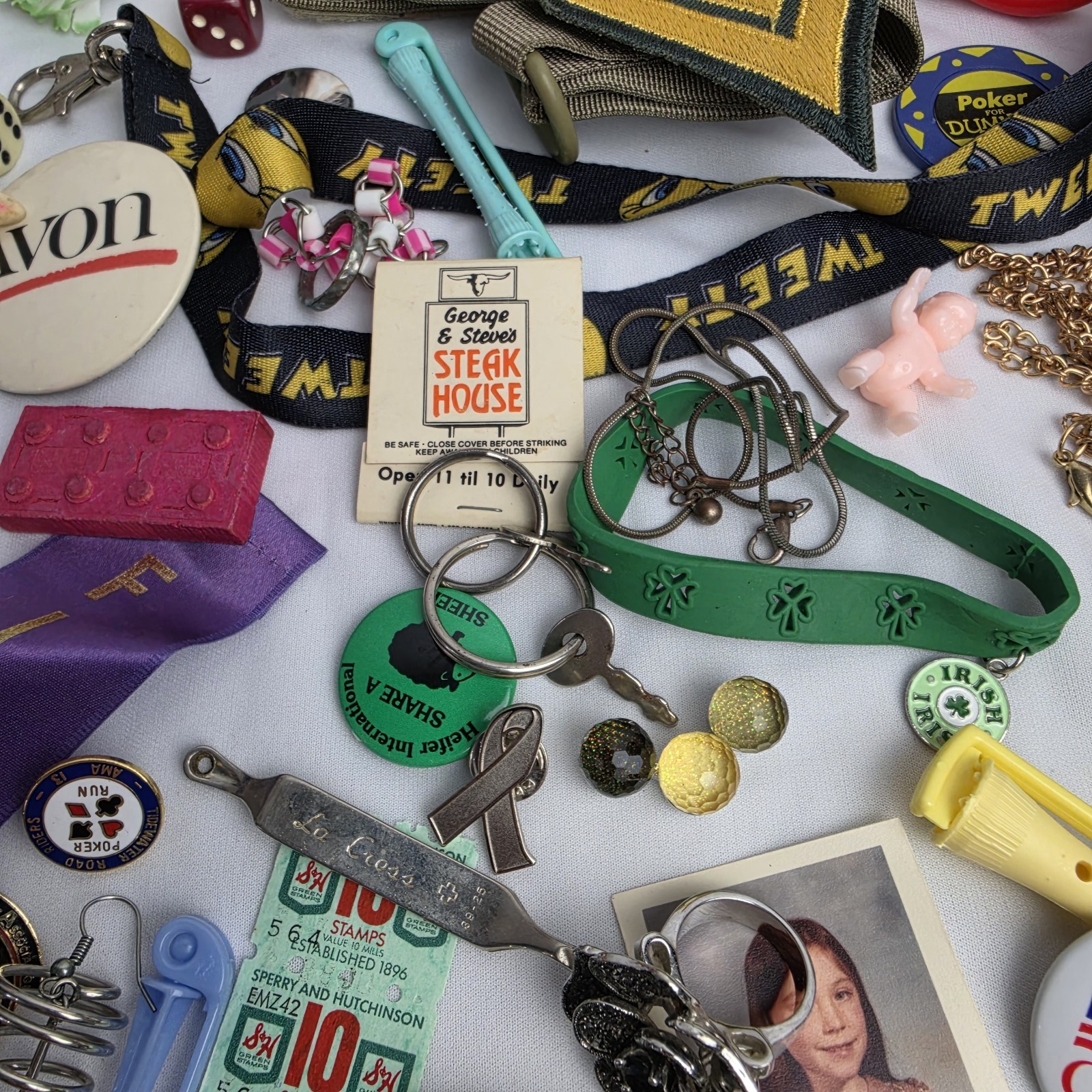 Junk Drawer Lot Toys Pins Stamps Military Coin Trinket Jewelry Patches Vintage