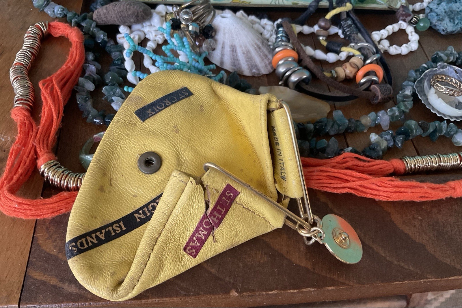Vintage junk drawer LOT Island Caribbean Souvenirs Jewelry Doll stones coins