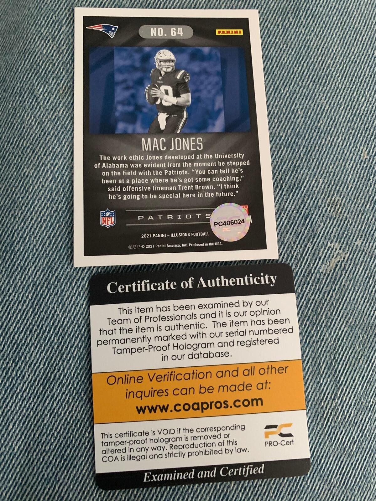 Mac Jones Signed Autographed New England Patroits Football Rookie Card RC COA