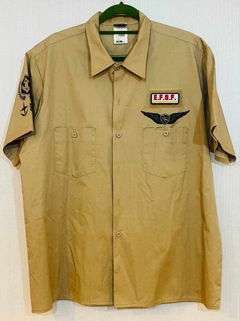 Rare Gundam Earth Federation Forces E.F.S.F. Short Sleeve Work Shirt Beige XL