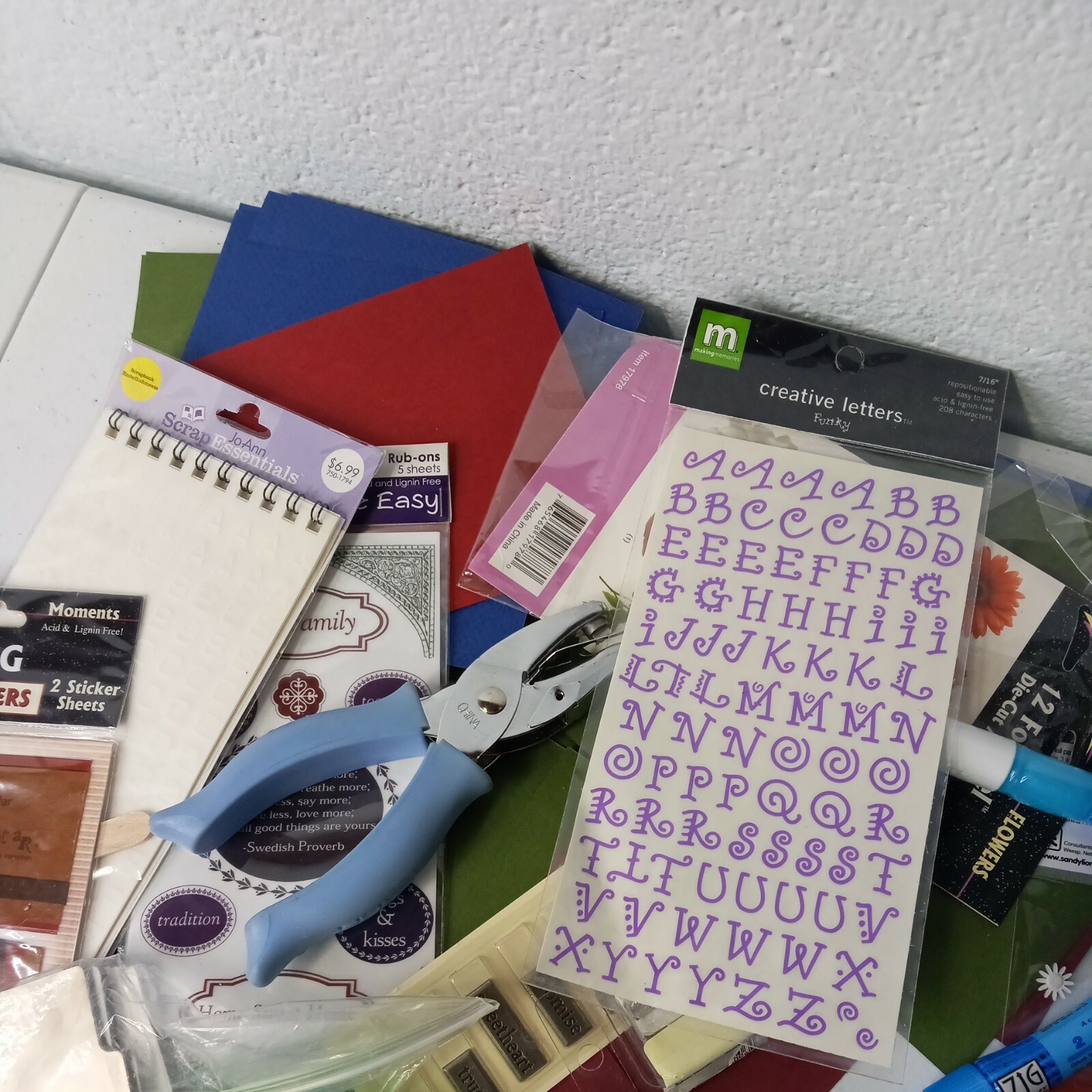 Junk Drawer Art Crafts Scraping Stickers Punchs Card Stock Rubber Stamps Lot