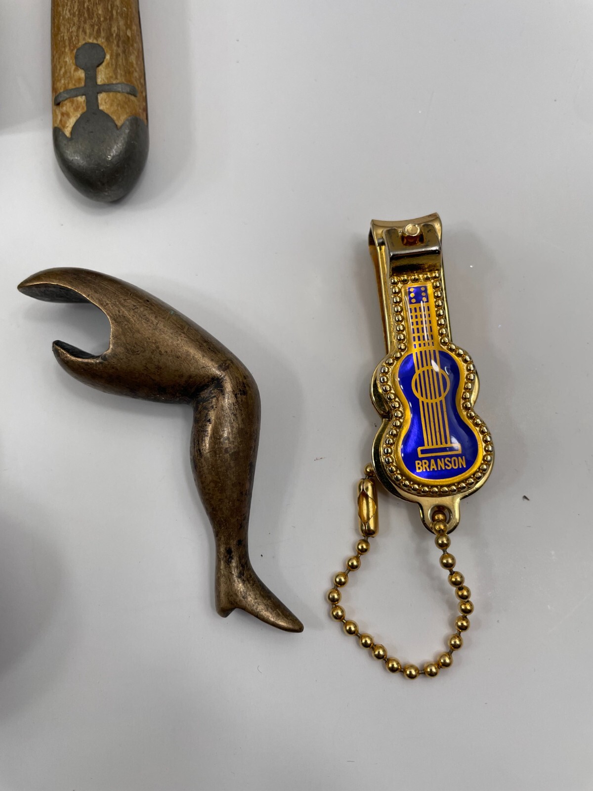 Junk Drawer Lot Vintage Leg Bottle Opener Shave Brush Oakland A’s Police Patch