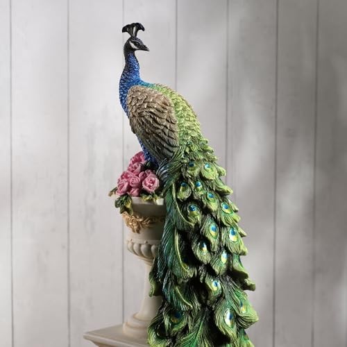 Veronese 13.625″ Peacock on Roman Column Resin Sculpture, Home Decor Collectible