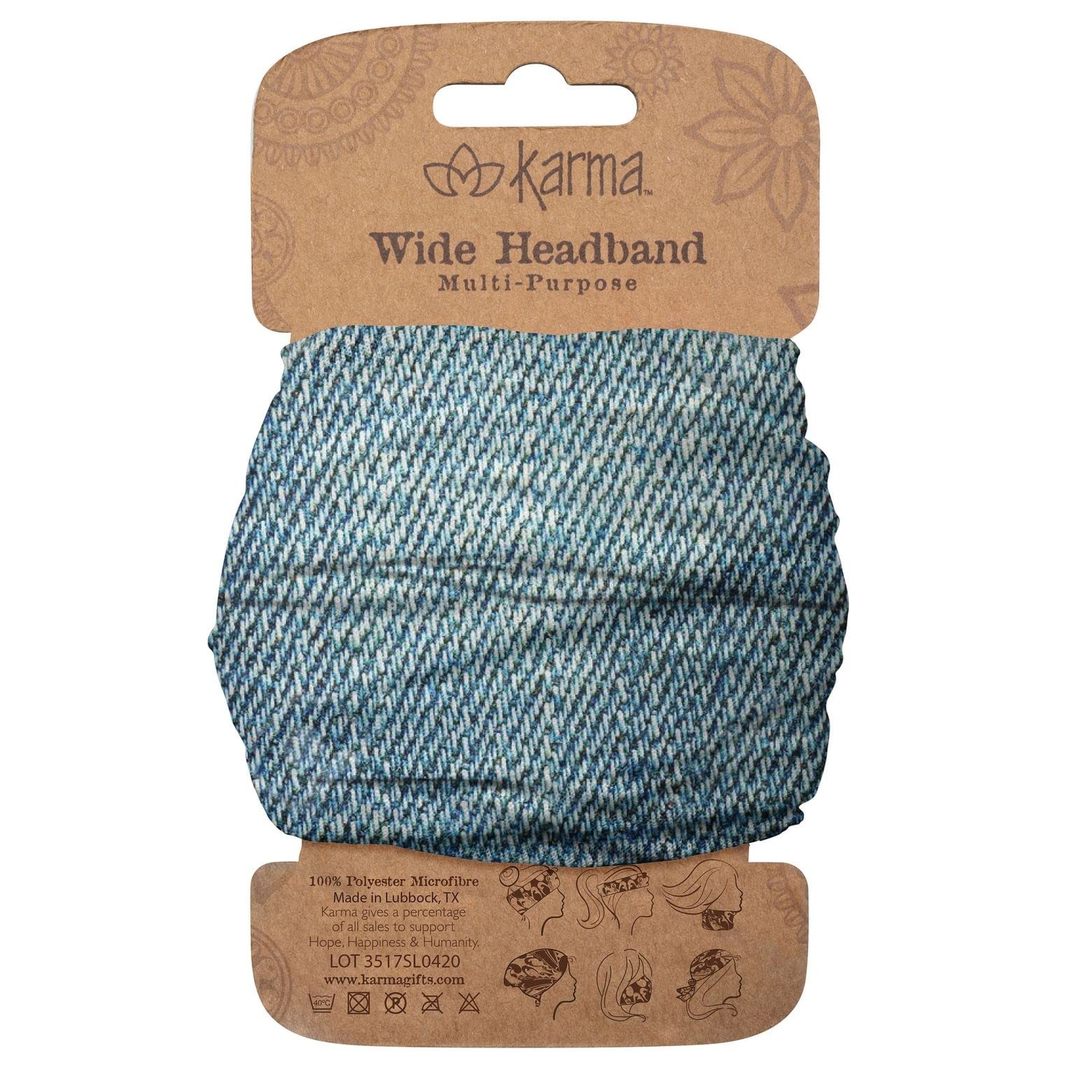 Karma Fabric Headband Stretchy Hair Scarf Blue Beads Cord Standard Decorative