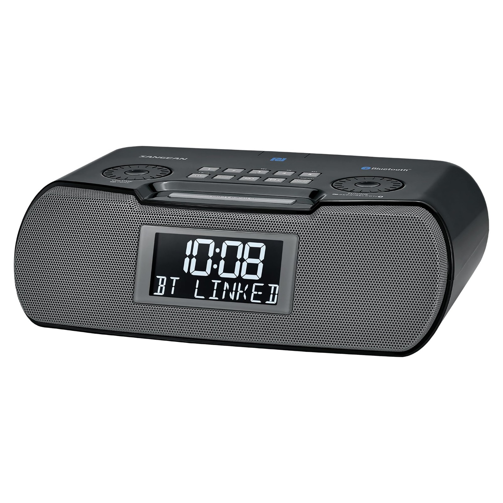Sangean RCR-20 FM/AM Bluetooth Clock Radio with USB Charging, Black