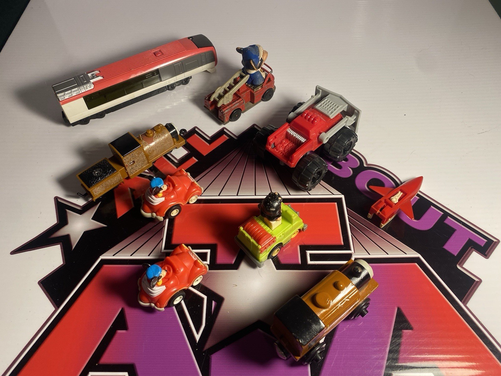 Junk Lot Of Vehicle Toys Some Show Heavy Wear/Damage Includes Alps Train Car