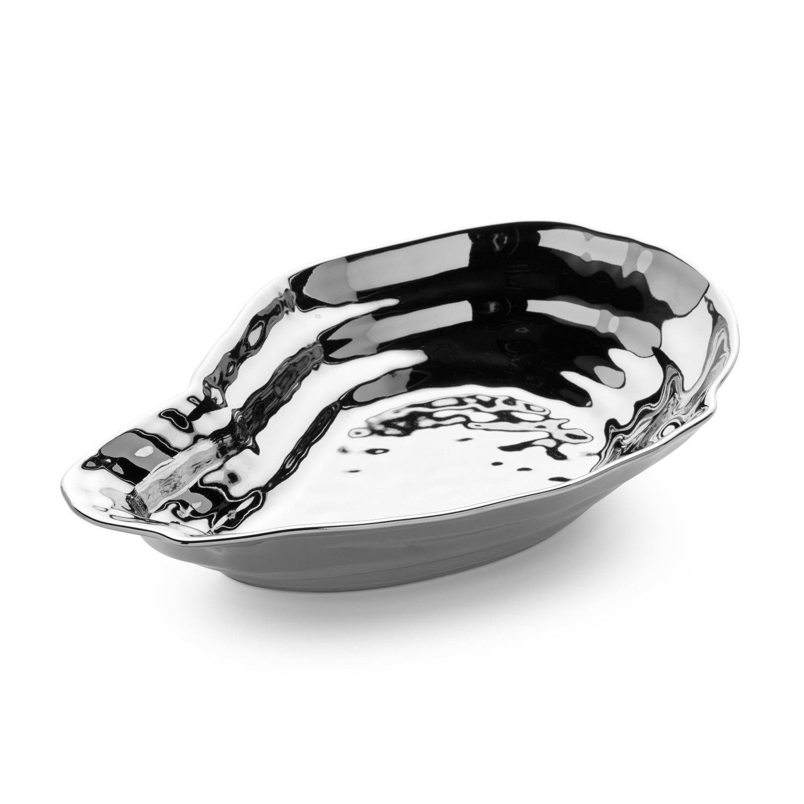 Silver Plated Porcelain Oyster Serving Bowl – 48oz, Tarnish-Resistant, Elegant