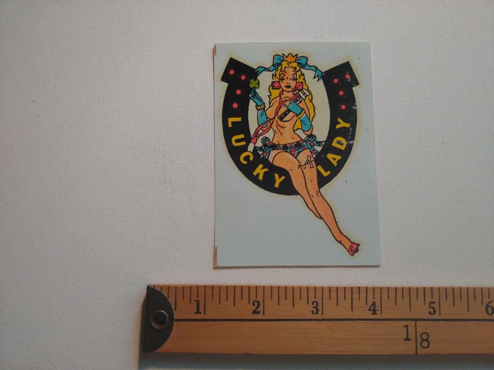 70S STICKER DECAL AUTO-COLLANT CAR LADY LUCK HORSE SHOE SEXY LADY