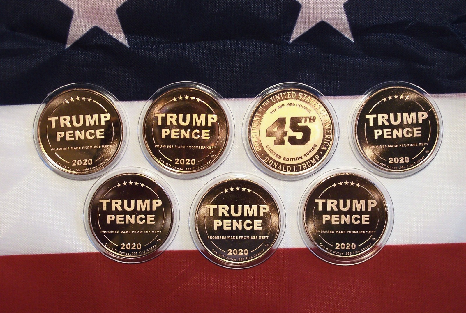 Set of Seven – 2020 Donald J. Trump 45th President of the USA – Copper Rounds