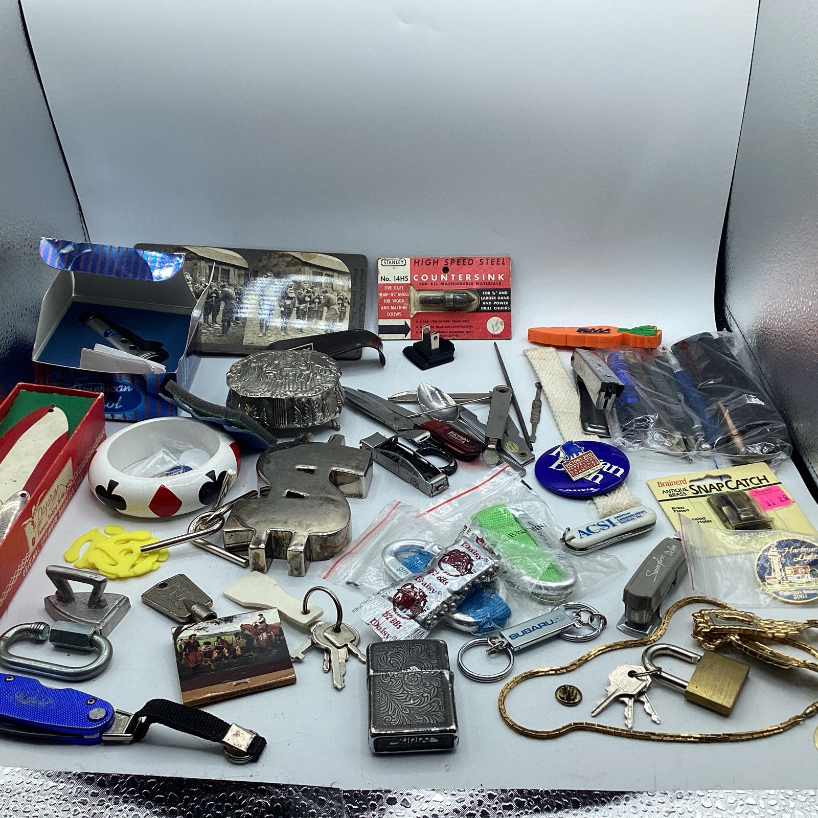 Junk Drawer Vintage Mix Jewlery Knife Lure Zippo Tools