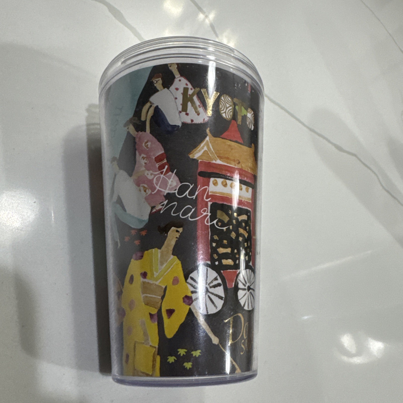 RARE Starbucks KYOTO 12 Oz Plastic Mug Geography Series NO TOP & CRACKED