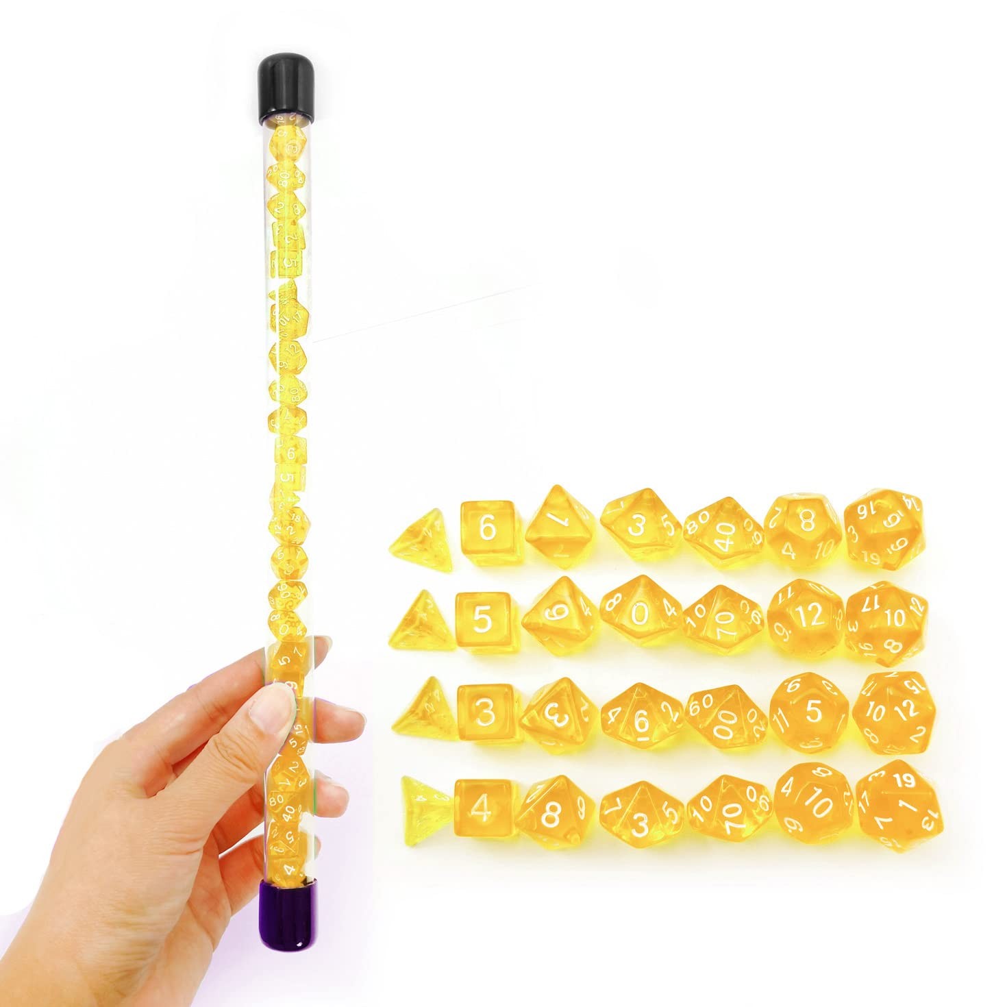 Bescon 28-Piece Translucent Yellow Mini Polyhedral Dice Set for D&D RPG