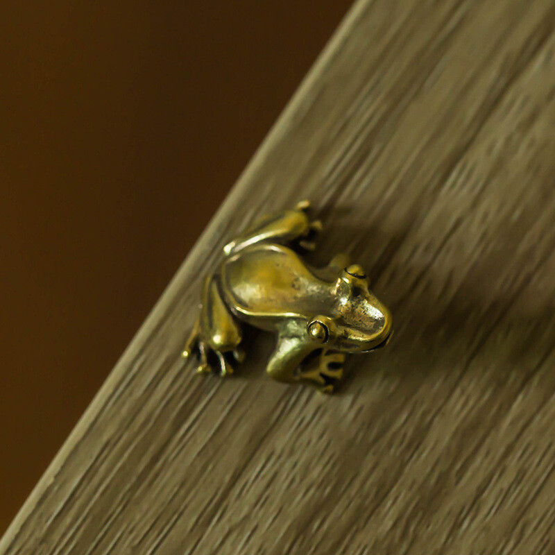 2 Pieces Brass Frog Statue Ornament Animals Toys Home Office Decoration Artwork~