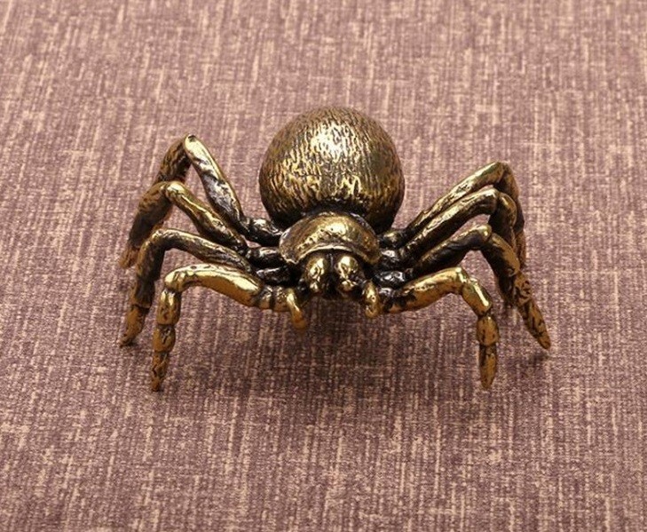 2-pack Brass Spider Animal Statue Mini Sculpture Tabletop Statue Home Decoration